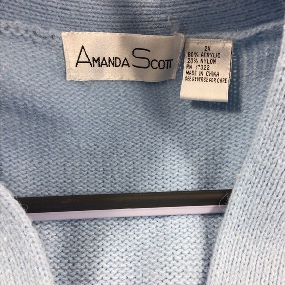 Vintage Amanda Scott 2X v- neck baby blue pullover faux pearl design sweater - Picture 8 of 8